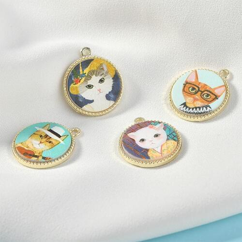 10pcs/pack 21mm Round Metal Cabochon Cat Charms Pendant For Earring Bracelet DIY handmade