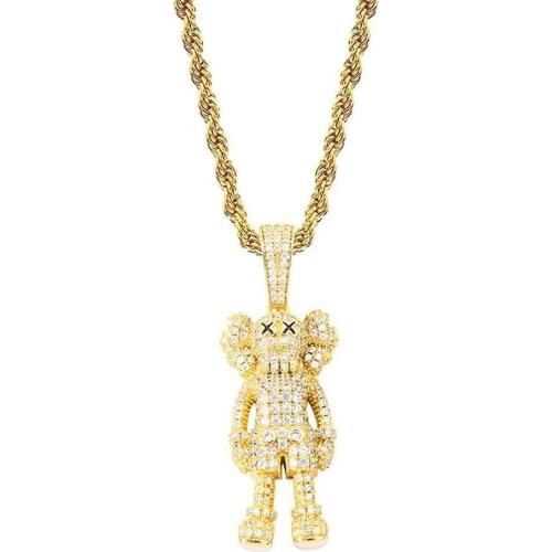 Sesame Street Cartoon Doll Pendant & Necklace 18k Gold Plated Lab Diamond Iced Out Chain Bling Fashion Hip Hop Jewelry