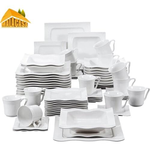 MALACASA Mario 30/60 Piece Porcelain Tableware Set with 12*Cups,Saucers,Dinner Soup Dessert Plates Set Service for 12 Person