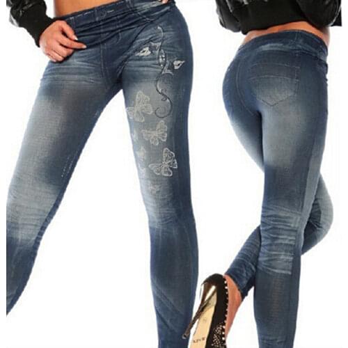 2021 New Women Leggings Butterfly Printing Leggin Skinny Jeans Legging Female Casual Denim Legging