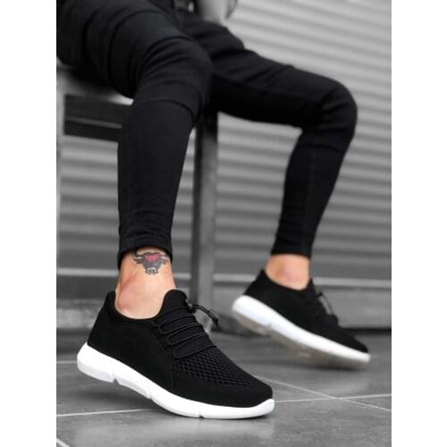 BA0173 Thick Base Fitted Style Sneakers Black White Bottom Men Sport Shoe
