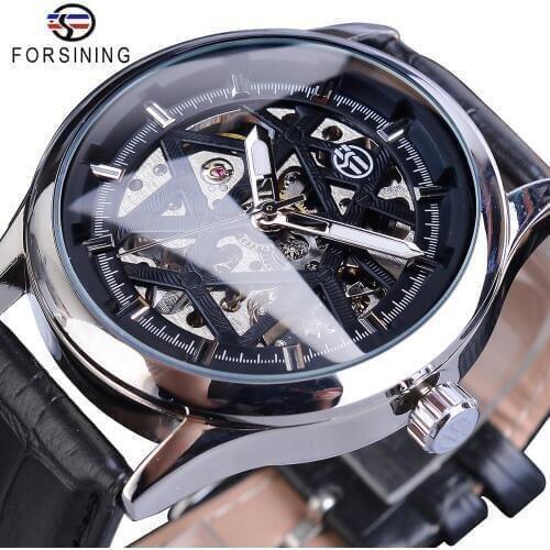 Forsining New Hot Sale Skeleton Watch Hollow Mechanical Hand Wind Men Luxury Male Business Leather Strap Wrist Relogio Dropship