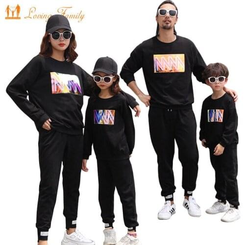Men Women Child Family Matching Outfits Spring Autumn Father Son Cotton T-Shirt Family Clothing Mother Daughter Tops Pants Set