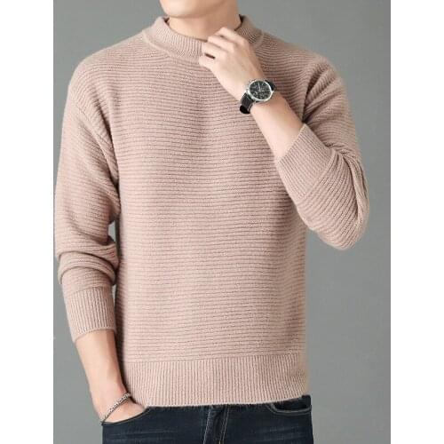 Mens brand knitted round neck pullover sweater 2021 new mens fashion business casual solid color long-sleeved sweater youth
