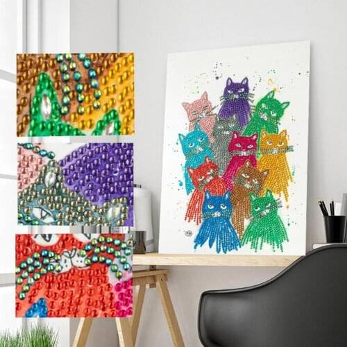 5D DIY Special Shaped Diamond Painting 11 Colorful Cat Mosaic Kit Rhinestone Drawing Picture Set Home Room Decoration Craft Gift