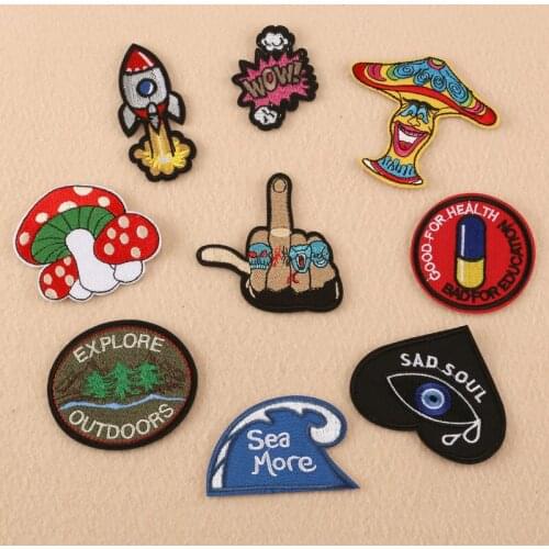 20pcs/lot Embroidery Patches Letters Heart Eyes Mushroom Strange Things Clothing Accessories Heat Transfer Badge Iron Clothes