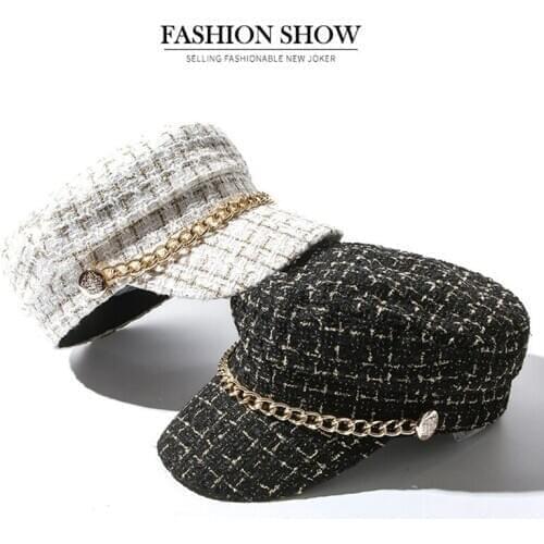 New Cotton Female Hat Lattice Flat Peaked Octagonal Hat Fashion Women Vintage Beret Cap Men Striped Retro British Hat