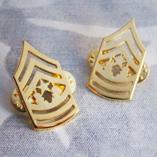 PAIR US ARMY MASTER SERGEANT MAJOR RANK METAL INSIGNIA BADGE PIN BROOCH GOLD