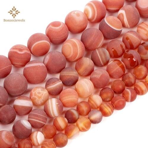 Striped Round 4/6/8/10/12mm Spacer Beads Natural Orange Banded Agates Natural Matte Stone Loose Beads For DIY Jewelry Making