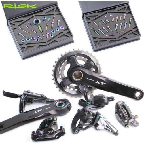 RISK Titanium Mountain Bicycle Shift Bolts Set MTB Bike Oil Disc Brake Screw Kits For Shimano M7000 XT M8000 Brake/Derailleurs