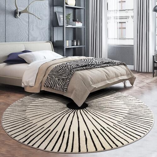 Post modern round shaped geometric area rug, big size Nordic style black and beige striped home decoration carpet