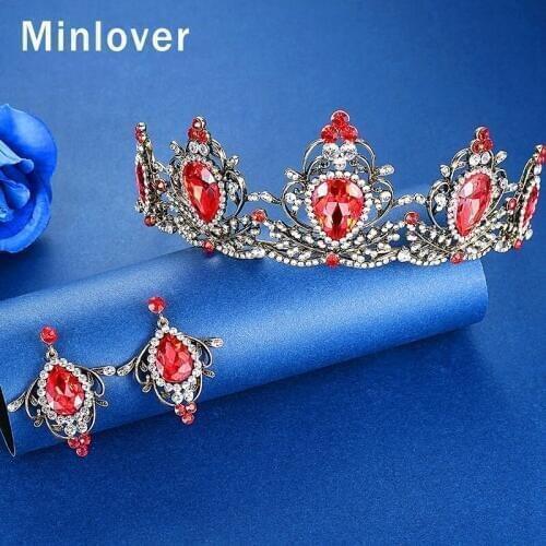 Minlover Wedding Crown Royal Bridal Tiara Queen Diadem with Drop Earrings Pageant Headband Princess Hair Ornament Jewelry HG194
