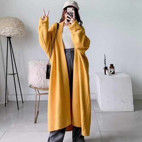 Alpaca Blend Sweater Cardigan Women Winter Coat Pockets Design Batwing Sleeve Knitted Long Cardigan Thick Plus Size Sweaters