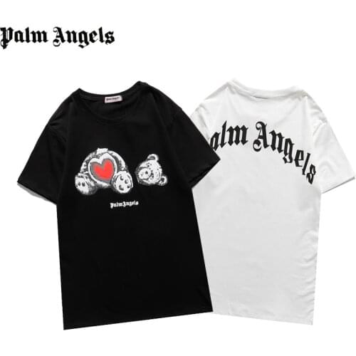 Palm Angels 21SS Letter Logo PA Loose CasualRound Neck Short Sleeve T-shirt Broken Bear MenWomen Lovers Couple Style E93