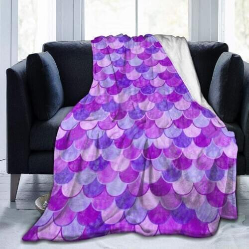 Keep Warm Sherpa Flannel Fleece Throw Blankets for Bed Couch Sofa Soft Cozy Oversized School Blankets Cloak Purple Mermaid Scale
