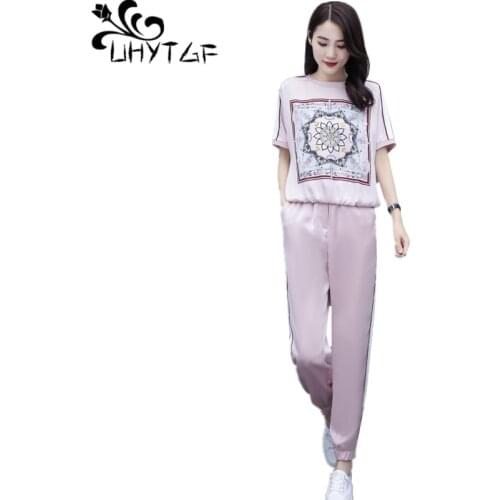 UHYTGF Fashion Womens Summer Two Piece Set 2021 Short Sleeve 4XL Plus Size Tracksuit Female O Neck Casual Pullover Ladies Suit 1