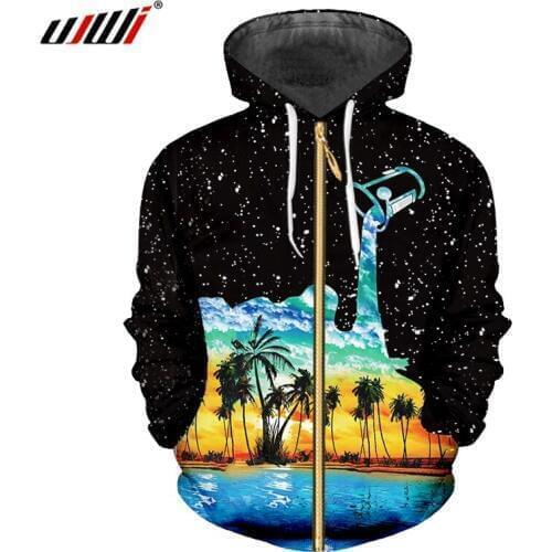 UJWI New Harajuku Cool Star milk cup Printed 3d Hoodies Sweatshirt Women/mens Hiphop Zipper Jacket Hooded Jumpers Cardigan