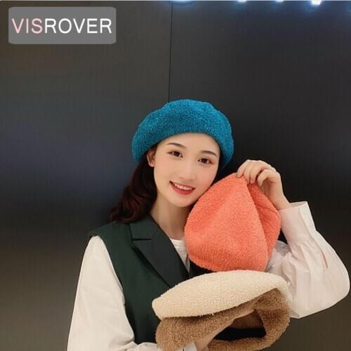 VISROVER 6 colorway wool Winter woman Beret Solid acrylic Autumn Hat Winter Cap Spring Punk Beret Hat Real wool Beret Wholesale