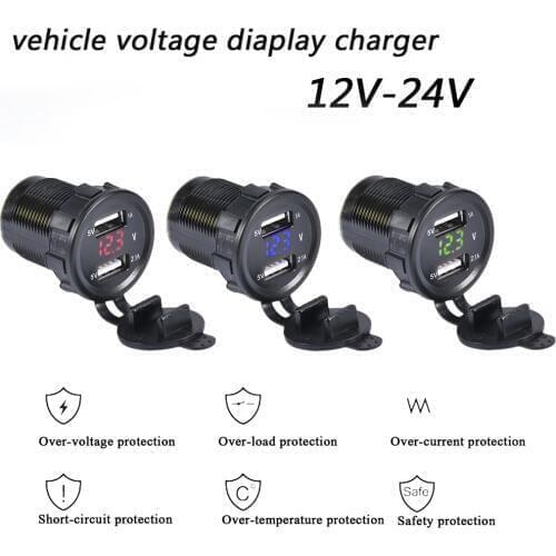 12V/24V Dual Port Car USB Charger Power Outlet 5V For Pad Phones Car Boat Caravan Motorcycle Led Light Voltage Meter