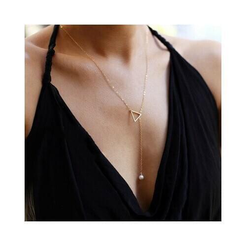 New fashion Simple hollow triangle adjustable pearl pendant For Women girl Accessories jewelry wholesale
