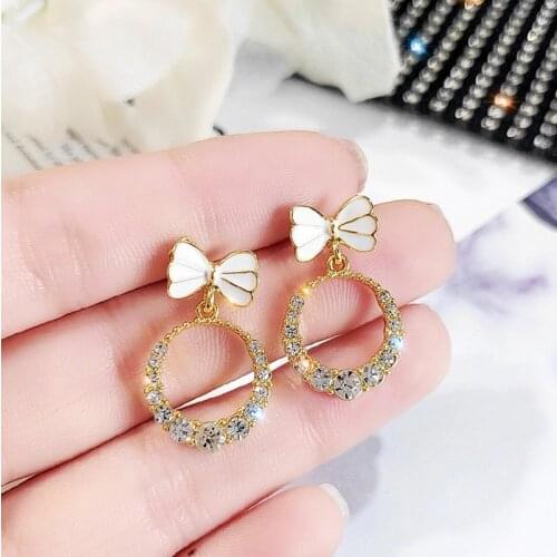 Bow Zircon Earring Bowknot Hoop Earrings for Women Girls Elegant Trendy Luxurious Zircons Drop Earring Fashion Jewelry Gifts