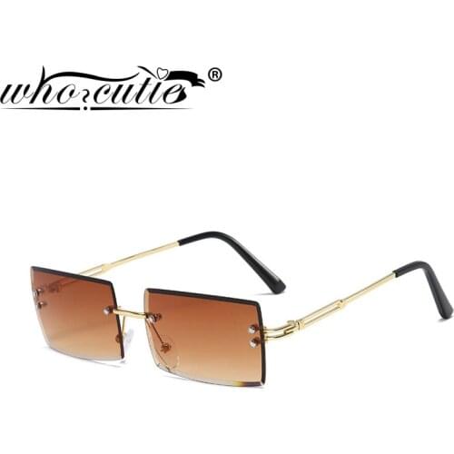WHO CUTIE Rimless Rectangle Sunglasses Women 2020 Inspired Brand Design Cut Lens Punk Sun Glasses Shades Female Sunnies S400