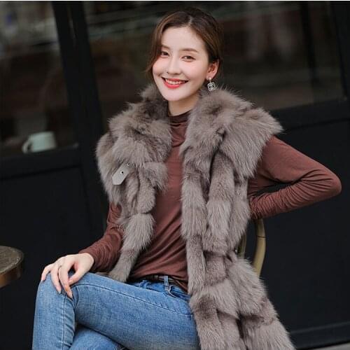 New real genuine natural fox Fur vest Gilet Womens Winter Warm fashion Jacket stand collar custom any size