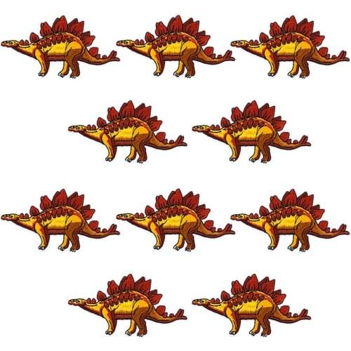 10 PCS Animals Children Patches Cartoon Stegosaurus Dinosaur Embroidered Badge Applique Patch Sewing on Clothes DIY Garment Hat