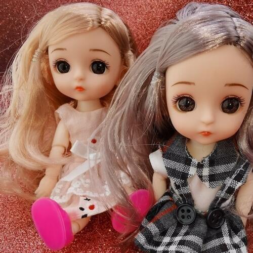 16cm Mini BJD Doll Baby Girl Shining Eyes Doll With Clothes DIY Dressing Toy