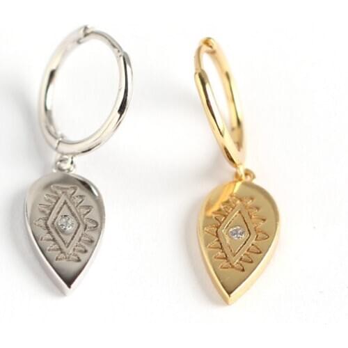 18K gold Authentic 925 Sterling silver White/Gold EVIL EYE Waterdrop CZ totem Hoop Huggie Earrings jEWELRY tle2161