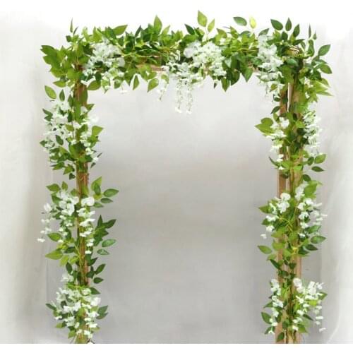 2M Wisteria Artificial Flowers Vine Garland Wedding Arch Decoration Fake Plants Foliage Rattan Trailing Faux Flowers Ivy Wall