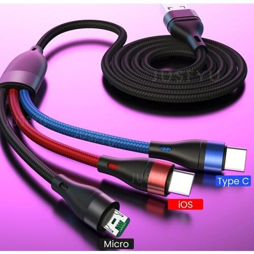 5A Micro USB Type C Cable 3in1 Charger Data Cord Fast Charging Mobile Phone Type-C Wire For iPhone 12 Xiaomi 11 Huawei P40 P30