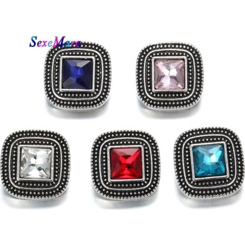 6pcs/lot New Snap Jewelry High Quality Crystal Snap Vintage Rhinestone Buttons fit 18mm snap Bracelet Jewelry
