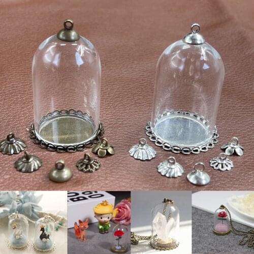 38x25mm Big tube bell jar glass globe with mix color double lace base cap landscape glass vial bottle cover dome pendant decor