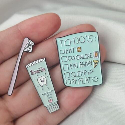 Cute Cartoon Toothbrush Toothpaste TO DO List Daily Supplies Enamel Pins Brooch Decoration Badge Gift Denim Jackets Lapel Pin