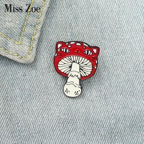 Cat Face Mushroom Enamel Pin Custom Animal Plant Brooch Bag Clothes Lapel Pin Badge Cartoon Jewelry Gift for Kids Friends