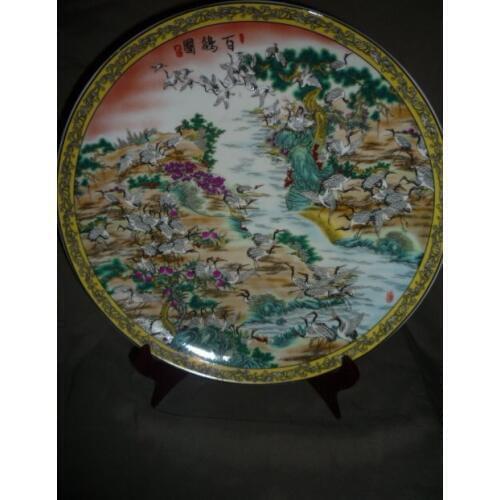 34cm(d) Rare Qing Dynasty porcelain plate ,Crane,Free shipping
