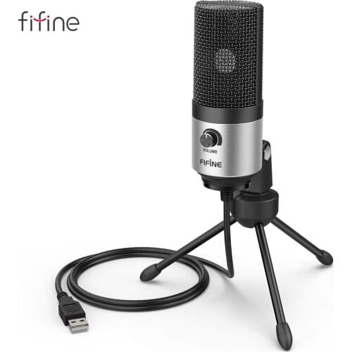 FIFINE Metal Computer Microphone USB MIC kit with Volume Knob for Windows Leptop,Voice Over For Youtube Video Recording-K669S