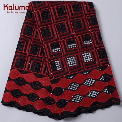 Kalume 100% Cotton African Lace Fabric Red Nigerian 100% Cotton Lace Fabric With Stones Dubai Lace Fabric For Wedding Party 2206