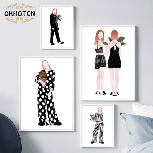 Fashion Girl Watercolor Print Canvas Painting Nordic Modern Home Decoration Girl Holding Flower Pot Art Pictures for Living Room