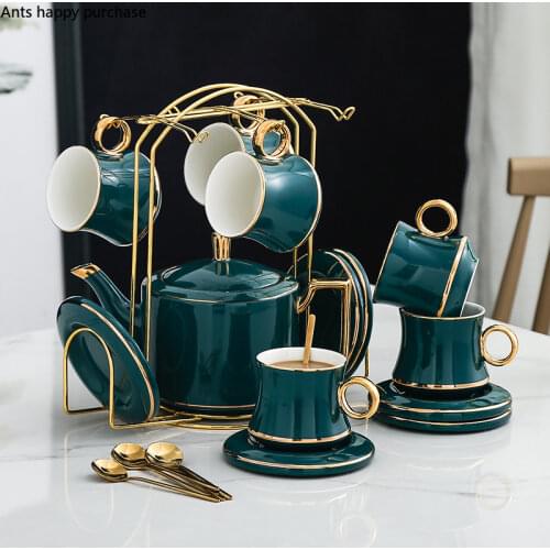 Phnom Penh Green Ceramics Coffee Cup and Saucer Set Living Room Home Nordic Afternoon Tea Tea Set Combination with Cup Holder