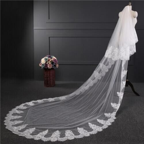 3M Lace Edge Veil For Church Applique Long Ivory Veil With Comb White Bridal Veil Mantilla Cathedral Wedding Veil 2 layer