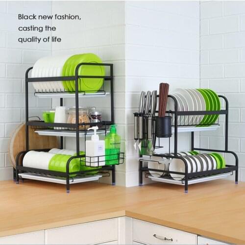Kitchen storage rack Bowl rack Plate rack Knife rack Cutting board rack Black Stainless steel layer rack