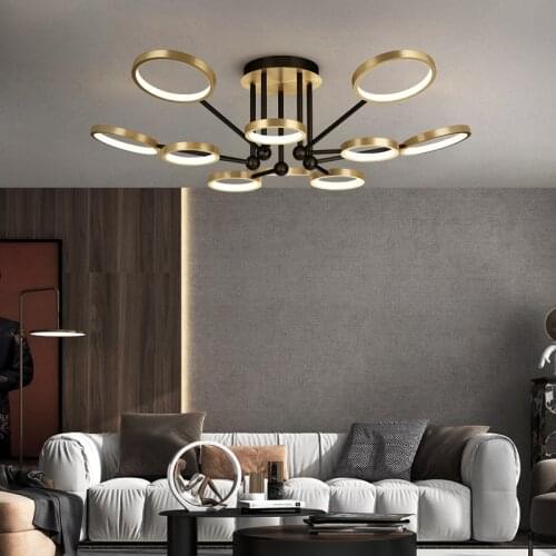 Brass three-color LED chandelier modern Nordic ceiling lamp dining room living room bedroom golden lighting equipment