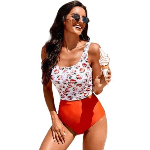 Summer Woman Sexy two Pieces Swimsuit Bikini Button Printing strawberry Bikini Set Beachwear Sexy Briefs Beach Bathing swim Suit