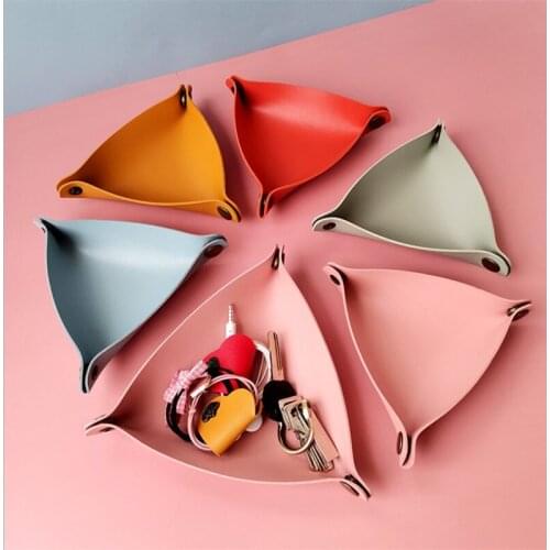 Jewelry Storage Tray Pu Leather Desktop Storage Basket Porch Key Storage Box Creative Cosmetic Leather Tray Desktop Storage Box