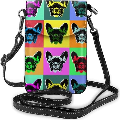 Mini Leather Womens Shoulder Bag French Bulldog Mobile Phone Purse Single Strap Messenger Bag Small Crossbody Bandbags for Girl
