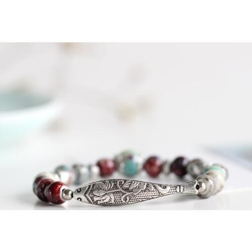 Fashion Ethnic Style High Quality Original Ceramic Bronze Adjustable Handmade Porcelain Beads Rope Bracelets For Women #1833