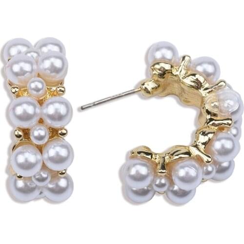 Fashion Simple Faux Pearl C Shape Drop Earrings Women Half Circle Geometric Statement Small Earring Jewelry Female Accessories