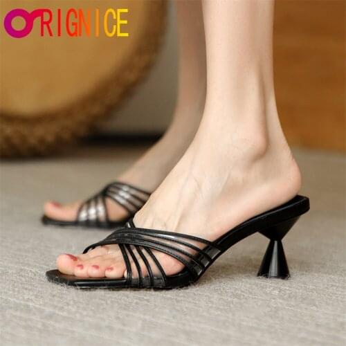 Orignice New Women Strange Heels Slipper Transparent PVC Patchwork Microfiber Sandals Outdoor Casual Fashion Party Dress Shoes